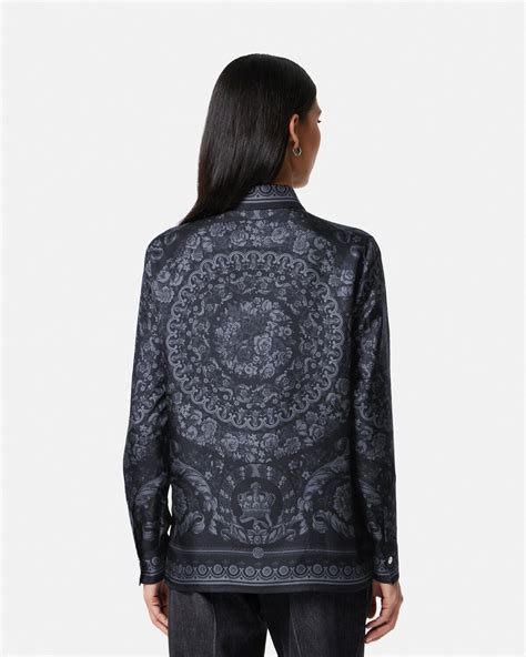 versace silk shirt bunt barock print|Barocco silk shirt in black .